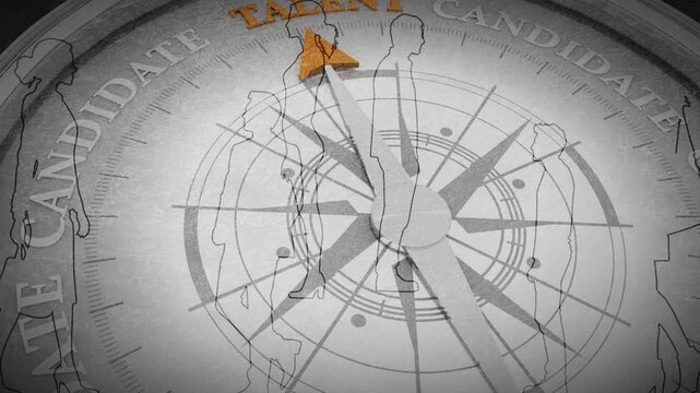 The needle of compass points to the word talent ignoring the words candidate. The ideal candidate. Business concept for talent acquisition, coaching, promotion and performance evaluation.