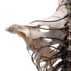 Detailed Skeleton Anatomy: A close-up view of a skeleton showcasing intricate bone structure. Illustrating the body&rsquo;s support system, the image highlights the complexity of the human framework.