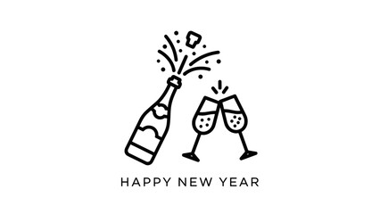 Fototapeta premium New Year Celebration Champagne Bottle and Glasses.