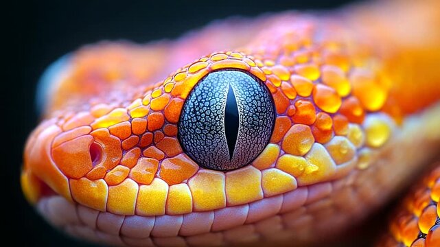 Close-up of a vibrant orange gecko's eye and skin