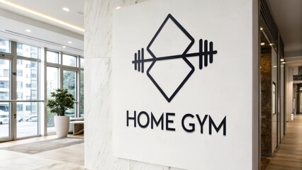 Minimalist home gym interior with modern decor natural light marble wall and motivational sign creates calm and inspiring workout space