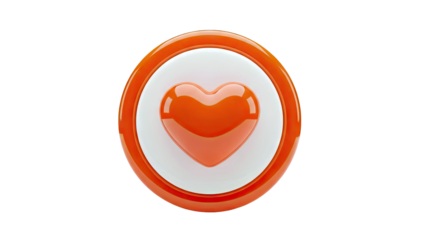 3D Orange and white 3D heart icon with glossy finish on transparent background