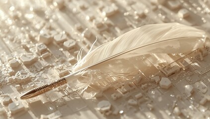 Elegant feather quill placed on textured paper with soft lighting creating a warm atmosphere