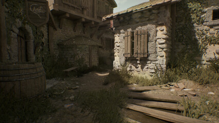 中世の村　樽のそばの午後