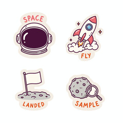 Space Exploration Stickers - Astronaut Helmet, Rocket, Moon Landing, and Sample.
