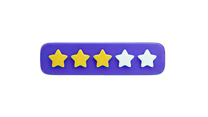 3D Rating stars 3 out of 5 on transparent background
