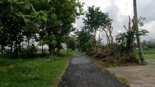 POV Motorcycle Riding: Java, Indonesia, South East Asia: POV Motorcycle Travel Across Open Agricultural Area