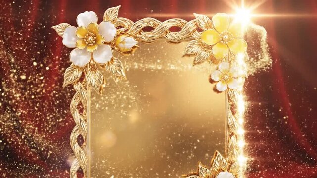 P99-loop video rectangle background clip template elegant border luxury white double flower framework du 4K 10s
