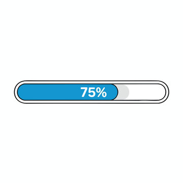 A blue progress bar at 75% complete with white text and border, on a white background