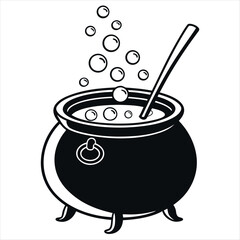 Witchs cauldron silhouette with bubbles