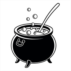 Witchs cauldron silhouette with bubbles