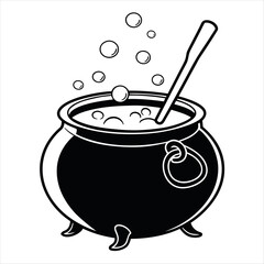 Witchs cauldron silhouette with bubbles