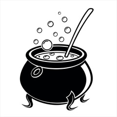 Witchs cauldron silhouette with bubbles