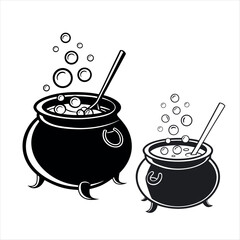 Witchs cauldron silhouette with bubbles