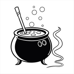 Witchs cauldron silhouette with bubbles
