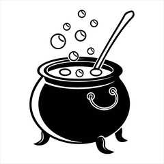 Witchs cauldron silhouette with bubbles
