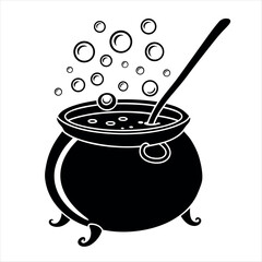 Witchs cauldron silhouette with bubbles