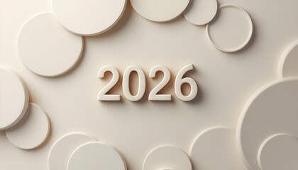 Clean modern 2026 holiday background design highlighting ceramic disc textures muted gold tones and spacious abstract layout