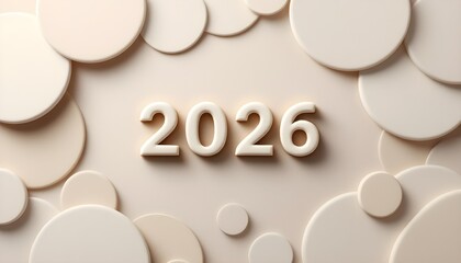 Premium abstract 2026 celebration background with sculpted circular forms soft directional light and minimal elegant styling