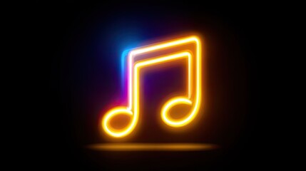 Brightly illuminated eighth note symbol glows intensely against a dark background