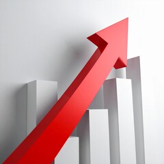Red Arrow Pointing Upward Over White Bar Chart Representing Growth and Success.