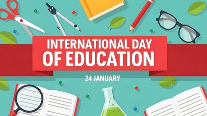 International day of education celebration with educational tools and supplies
