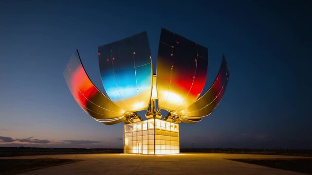 futuristic solar light tower blooming like flower.ai 