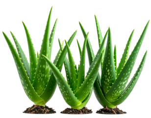 Lush green aloe vera plants with spiky leaves and exposed roots