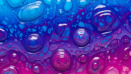 Vibrant Blue, Purple, and Pink Fluid Art Abstract Background Texture with Glossy Acrylic Cells
