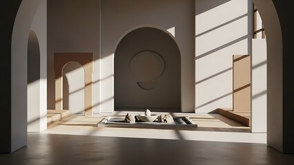 Minimalist Modern Interior Room with Natural Light and Abstract Decor