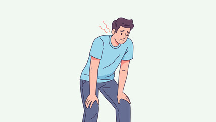 Illustration of a man experiencing discomfort or fatigue with a simple