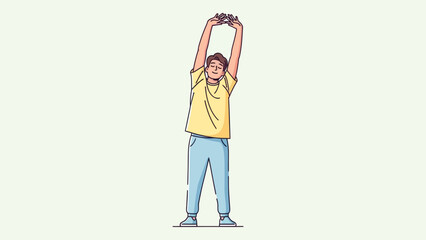 Fototapeta premium Young woman stretching with arms raised in a minimalistic digital illustration