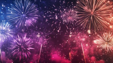 Fototapeta premium Colorful fireworks display against a dark sky for celebrations and events