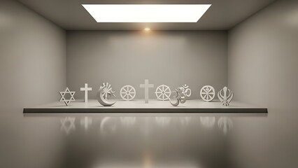 Minimalist Display of Religious Symbols in Neutral Gallery Setting
