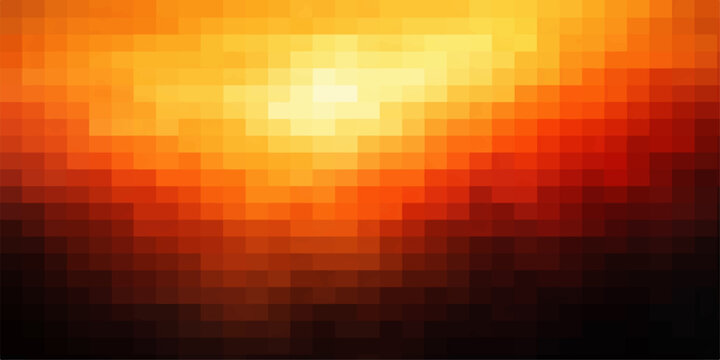 Abstract vector illustration of a red heart pattern with digital square mosaic pixel elements for a colorful futuristic backdrop