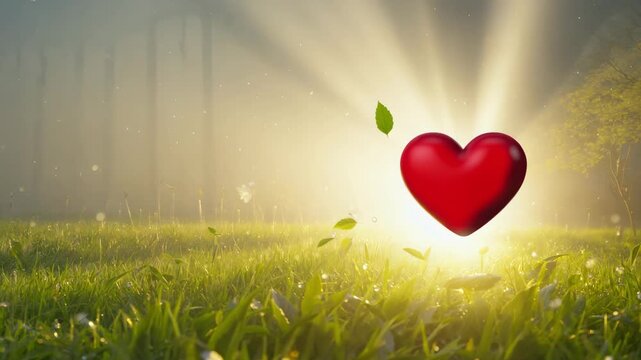 heart in the grass with bright sunlight reflection background.ai 