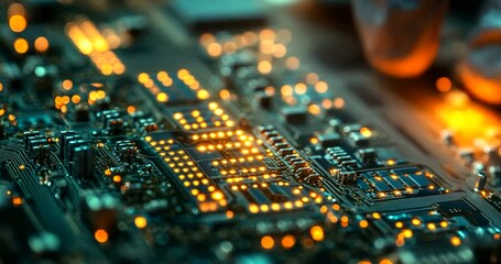 Close-up of a hand interacting with a circuit board - Powered by Adobe
