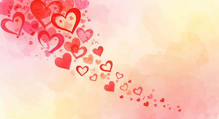 Beautiful red hearts floating on pink background
