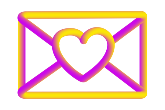 Vibrant neon envelope with a radiant heart symbolizing digital love and connection on transparent background - Powered by Adobe