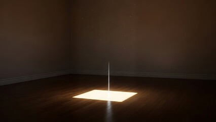 Minimalist Light Beam and Square Light on Wooden Floor in Dark Room