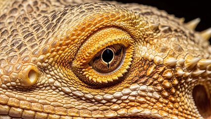 Naklejka premium Macro Closeup of a Bearded Dragon Eye and Intricate Scales