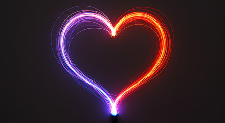 Glowing heart shaped light trails on dark background