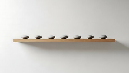 Minimalist Stone Arrangement on Wooden Shelf in Modern Interior