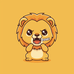 Obraz premium Adorable Cartoon Lion Cub Roaring with Tiny Paws Up.