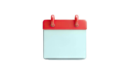 3D Blank Calendar Icon with Red Top and Rings on transparent background