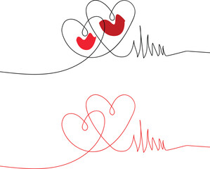 continuous line of hearts with heartbeat vector illustration.