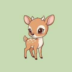 Obraz premium Adorable Cartoon Fawn with Big Eyes and Small Antlers.