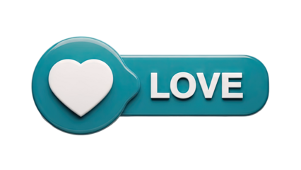 3D Love icon with heart and text on transparent background