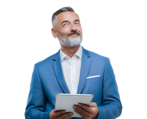 portrait of a young man holding a tablet