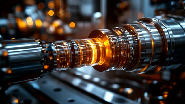 Close-up of a metallic machine component in action